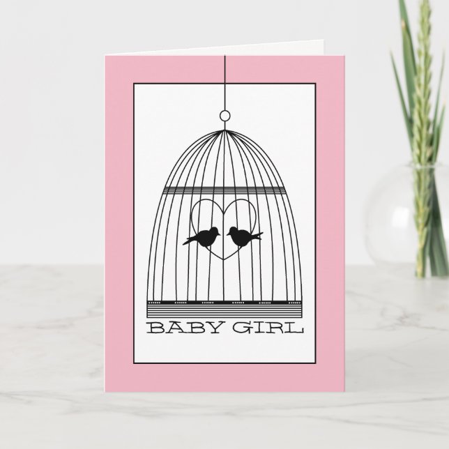 Vintage Heart Birdcage Baby Girl Announcement (Front)