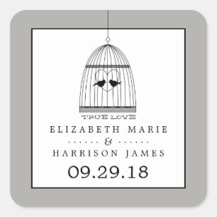 Vintage Heart Birdcage True Love Wedding Square Sticker