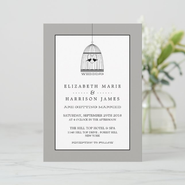 Vintage Heart Birdcage Wedding Invitation (Standing Front)