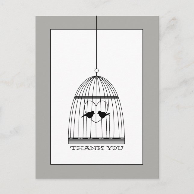 Vintage Heart Birdcage Wedding Thank You Postcard (Front)