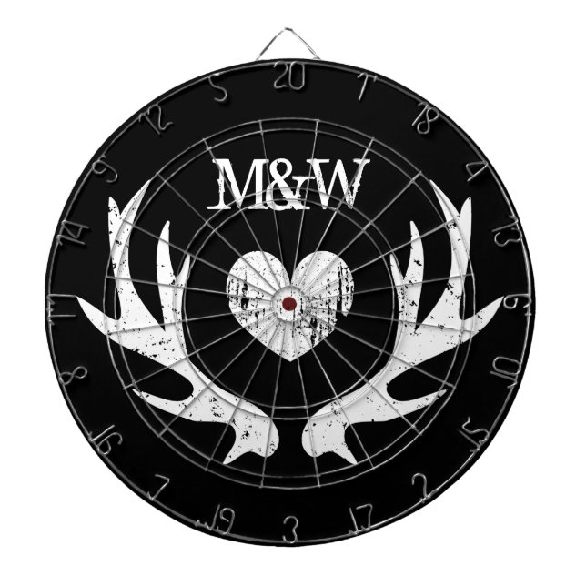 Vintage heart deer antlers custom wedding party dartboard (Front)