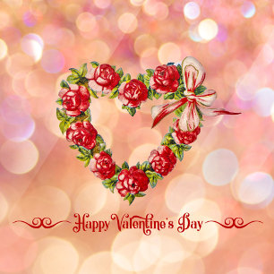 Vintage Heart Floral Wreath Happy Valentine's Day