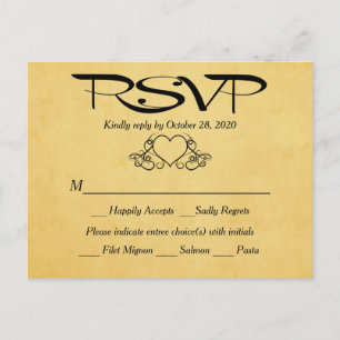 Vintage Heart Gold & Black RSVP Wedding Response Invitation Postcard