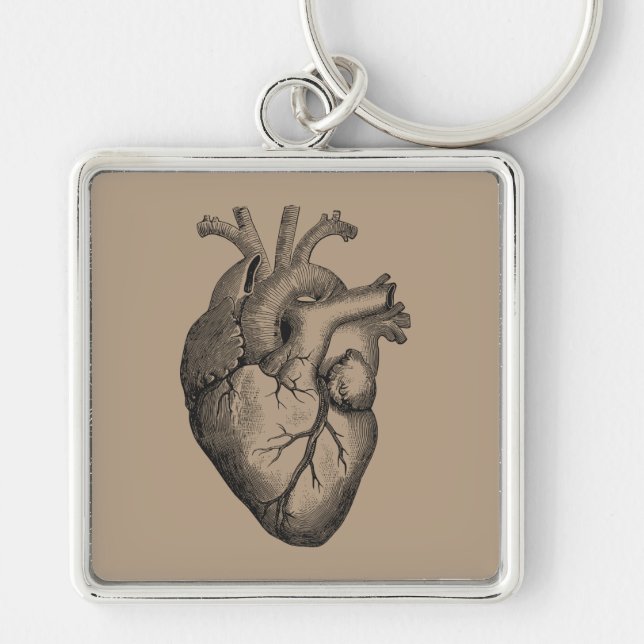 Vintage Heart Illustration Key Ring (Front)