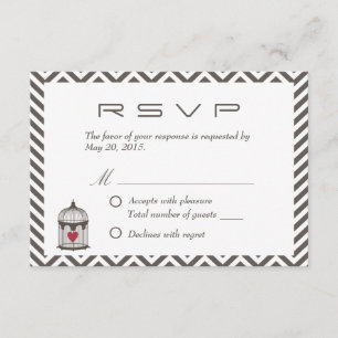 Vintage Heart in Bird Cage Chevron Wedding RSVP Card