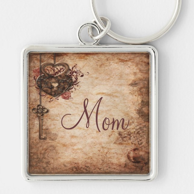 Vintage Heart, Lock & Key Mum Key Chain (Front)