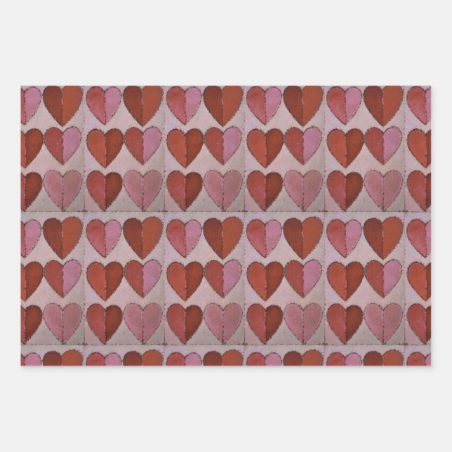 Vintage Heart Pattern Wrapping Paper Sheet (Front)