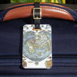 Vintage Heart Shaped Antique World Map Peter Apian Luggage Tag