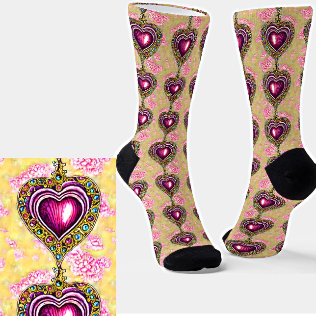 Vintage Heart Shaped Purple Gemstones Socks (Creator Uploaded)