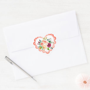 Vintage Heart Stickers With Watercolor Flowers