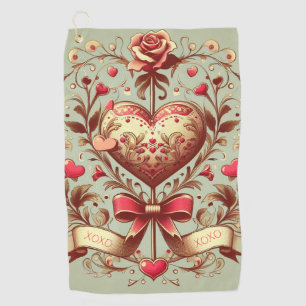 Vintage Heart Valentine's day xoxo Golf Towel