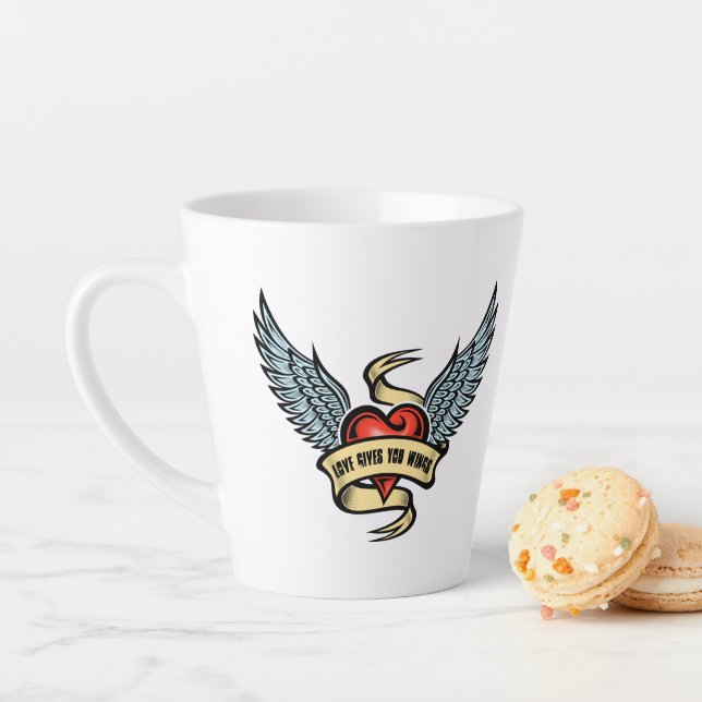 Vintage Heart With Wings, Love Gives You Wings Latte Mug (In Situ)