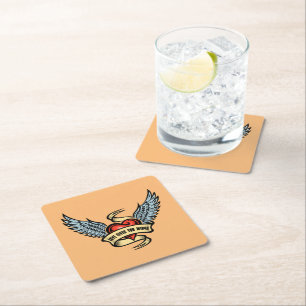 Vintage Heart With Wings Square Paper Coaster