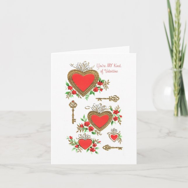 Vintage Hearts and Keys Valentine Card (Front)