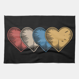 Vintage Hearts Cool Retro Valentines Day Gift  Tea Towel