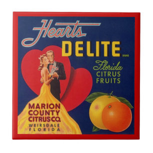 Vintage Hearts Delite FL Fruit Crate Label Tile