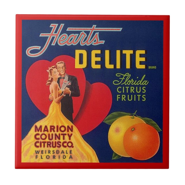 Vintage Hearts Delite FL Fruit Crate Label Tile (Front)