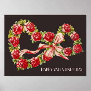Vintage Hearts Floral Wreath Happy Valentine's Day Poster