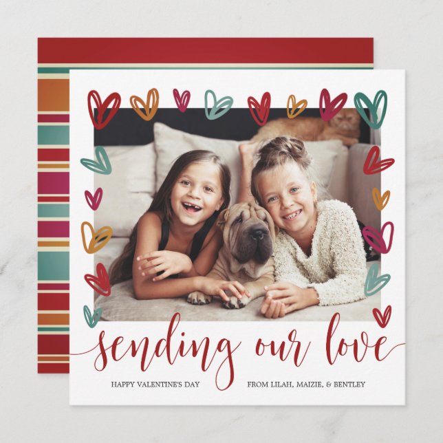 Vintage Hearts Frame Valentine's Day Photo Holiday Card (Front/Back)