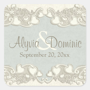 Vintage Hearts Ivory and Sage Square Sticker