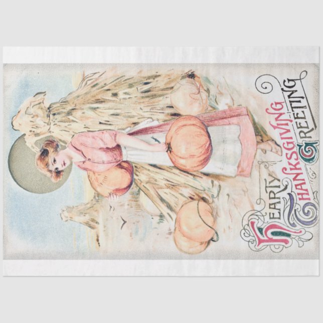 Vintage Hearty Thanksgiving Greeting Tissue Paper (Front)