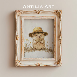 Vintage Hedgehog Portrait Painting Forest Animal Poster