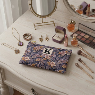 Vintage Heirloom Petals purple floral monogram Accessory Pouch