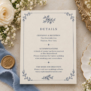 Vintage Heirloom Sketch Wildflower Wedding Enclosure Card