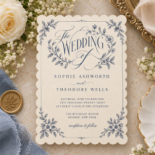 Vintage Heirloom Sketch Wildflower Wedding Invitation