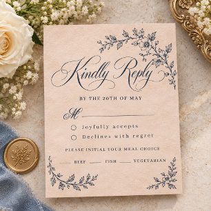 Vintage Heirloom Sketch Wildflower Wedding RSVP Card