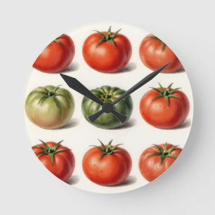 Vintage Heirloom Tomato Variety Botanical Grid  Round Clock
