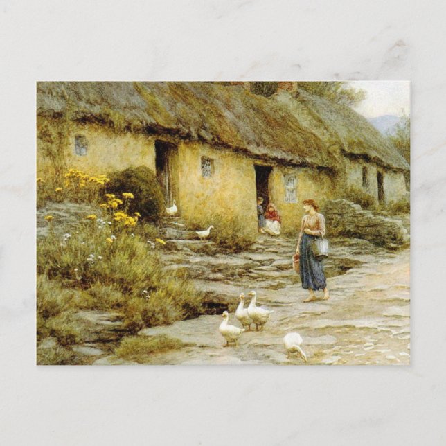 Vintage Helen Allingham Irish Cottage Postcard (Front)