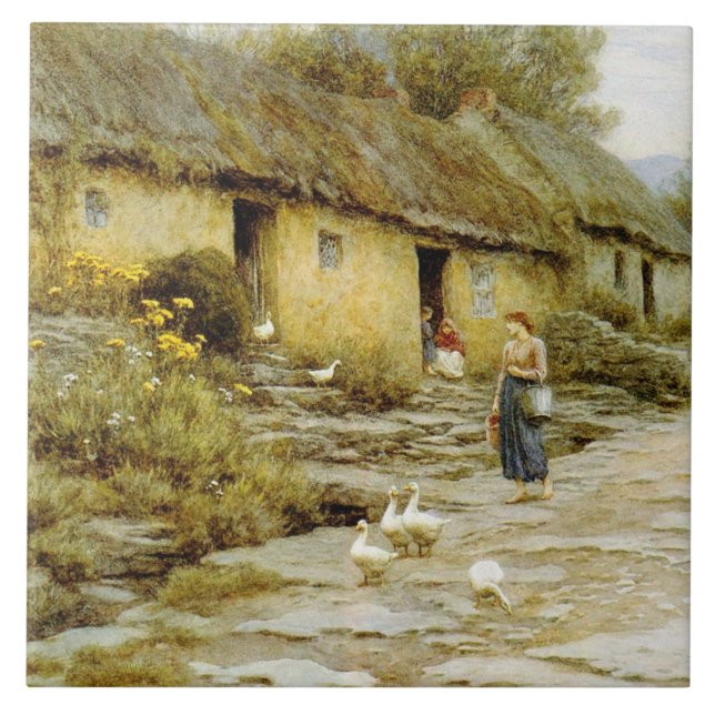 Vintage Helen Allingham Irish Cottage Tile (Front)
