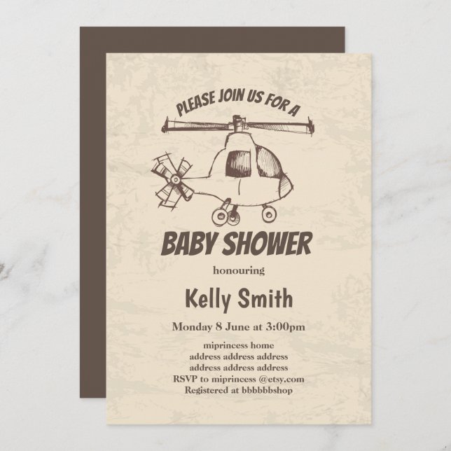 vintage,  Helicopter, boy baby shower Invitation (Front/Back)
