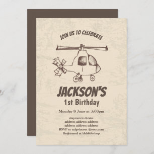 vintage,  Helicopter, boy birthday invitation