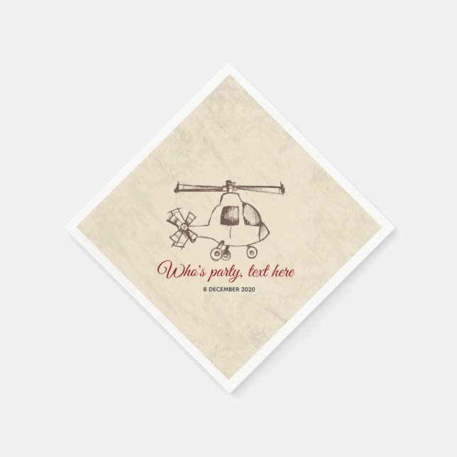 vintage,  Helicopter, plane Cocktail Paper Napkins (Corner)