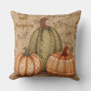 Vintage, Hello Pumpkins with Crochet Style, Cushion