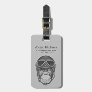 Vintage Helmet Chimpanzee   Add Your Name Luggage Tag