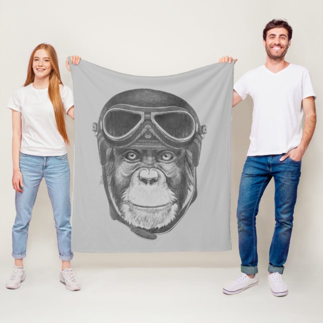 Vintage Helmet Chimpanzee Fleece Blanket (In Situ)