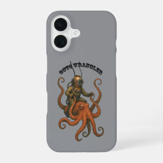 Vintage Helmet Diver Riding a Giant Octopus URM iPhone 16 Case