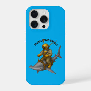 Vintage Helmet Diver Riding a Hammerhead Shark URM iPhone 15 Pro Case