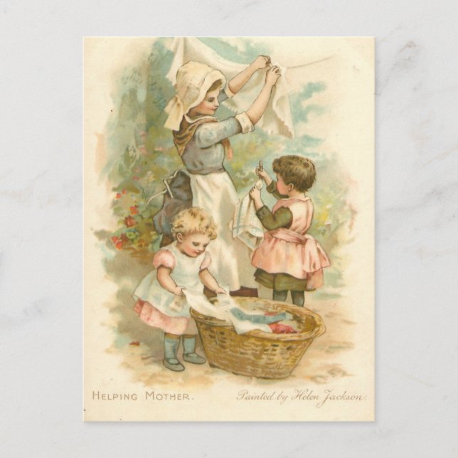 Vintage Helping Mother Postcard (Front)