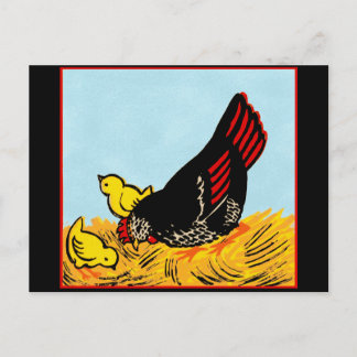 Vintage Hen and Chicks Print Postcard