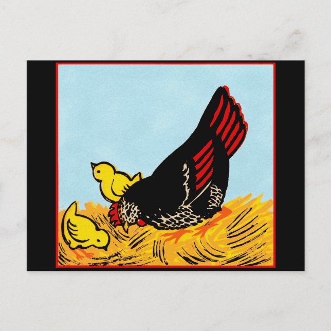 Vintage Hen and Chicks Print Postcard (Front)