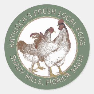 Vintage Hen and Rooster Green Border Carton Label