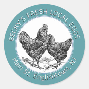 Vintage Hen and Rooster Teal Egg Carton Label