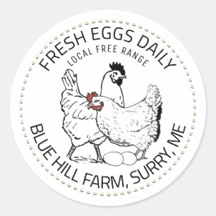 Vintage Hen and Rooster with Eggs Colour Egg Carto Classic Round Sticker