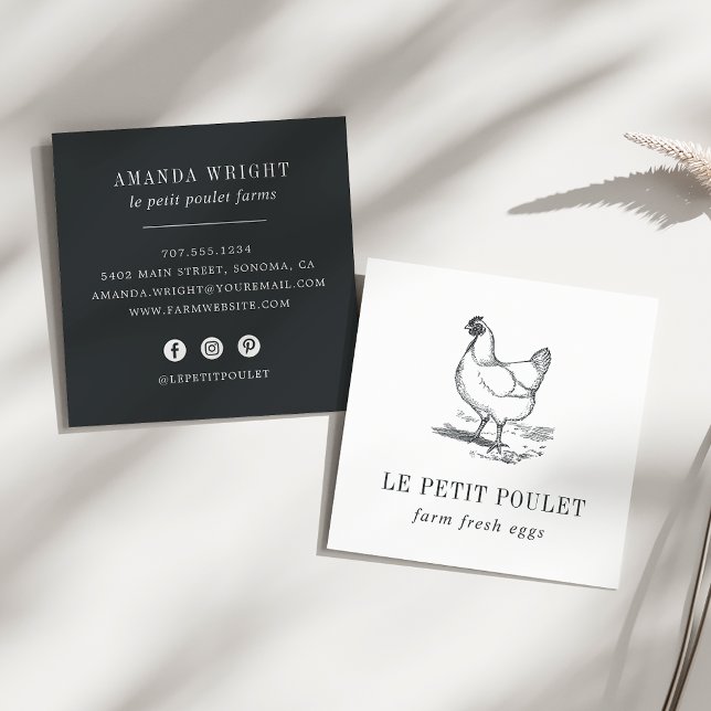Vintage Hen | Country Farm Square Business Card (Creator Uploaded)