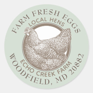 VINTAGE HEN FARM FRESH EGG Pale Green and Brown Classic Round Sticker