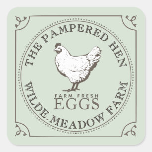 VINTAGE HEN FARM FRESH EGG Pale Green Ornate Frame Square Sticker